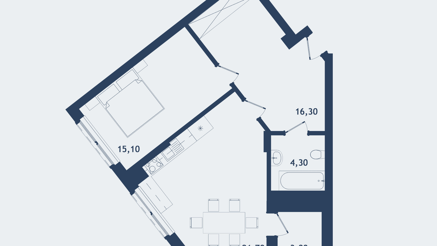 Планировка 1-комнатной квартиры в ЖК Престижный 2 61.19 м², фото 498186