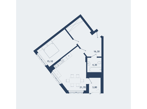 ЖК Престижный 2: планировка 1-комнатной квартиры 61.19 м²