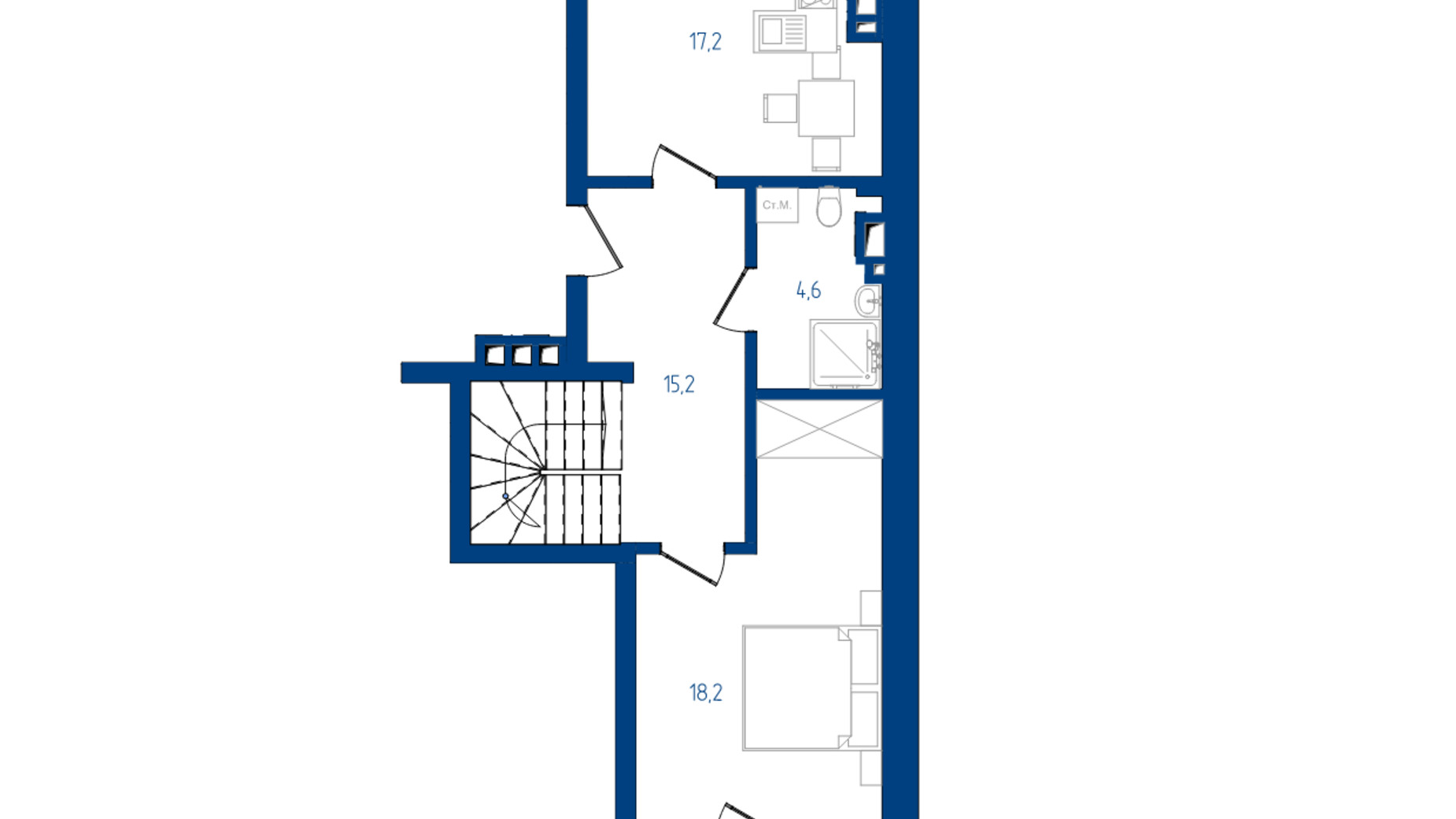 Планировка много­уровневой квартиры в ЖК Престижный 2 54.72 м², фото 498187