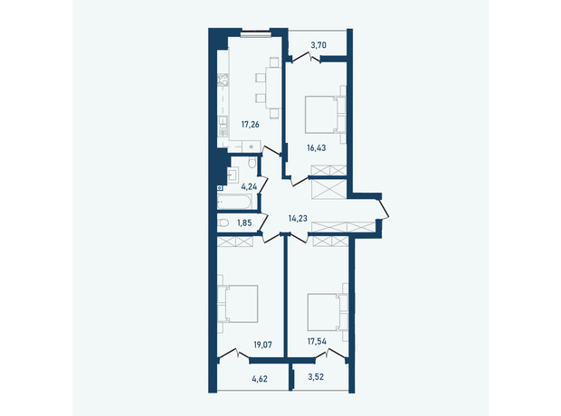 ЖК Престижный 2: планировка 3-комнатной квартиры 102.46 м²