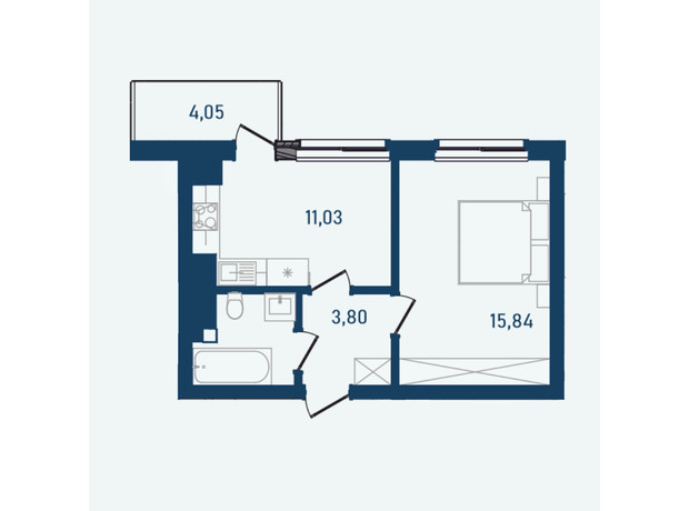 ЖК Престижный 2: планировка 1-комнатной квартиры 38.53 м²