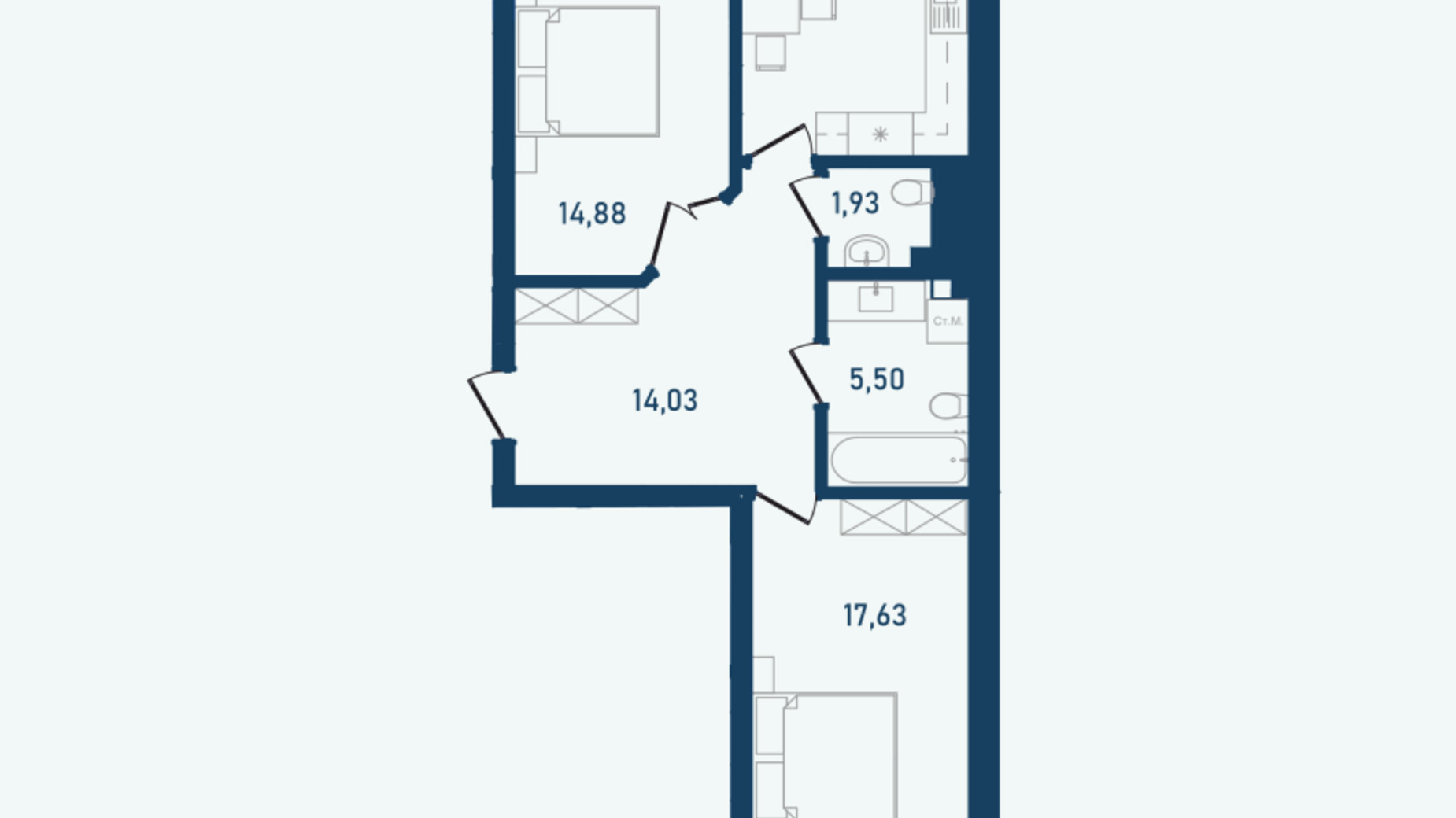 Планування 2-кімнатної квартири в ЖК Престижний 2 75.82 м², фото 498204