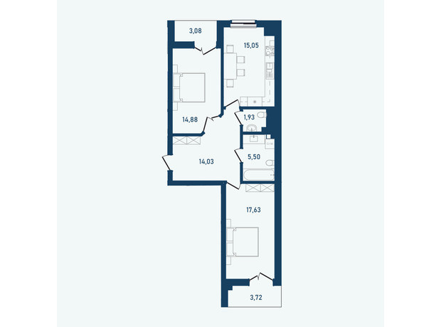 ЖК Престижный 2: планировка 2-комнатной квартиры 75.82 м²