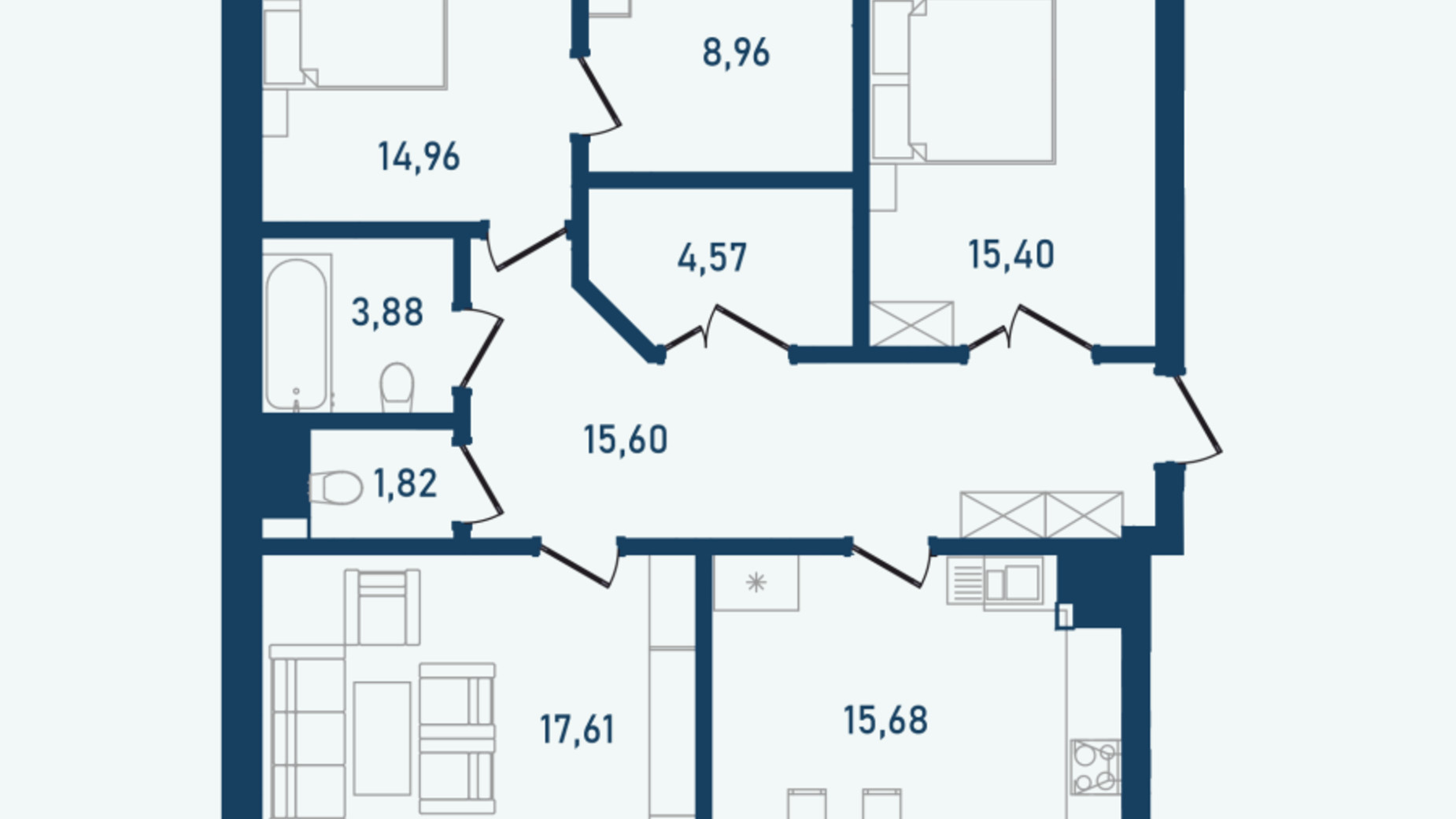 Планування 3-кімнатної квартири в ЖК Престижний 2 105.39 м², фото 498206