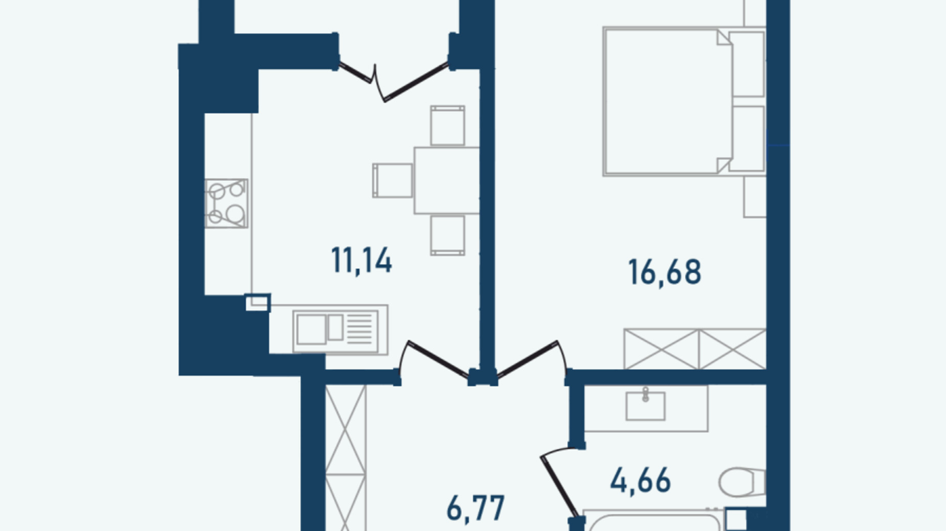 Планування 1-кімнатної квартири в ЖК Престижний 2 42.79 м², фото 498207