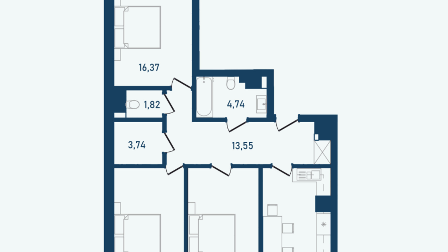 Планування 3-кімнатної квартири в ЖК Престижний 2 101.28 м², фото 498209