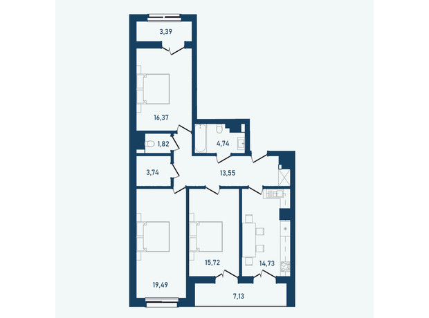 ЖК Престижний 2: планування 3-кімнатної квартири 101.28 м²