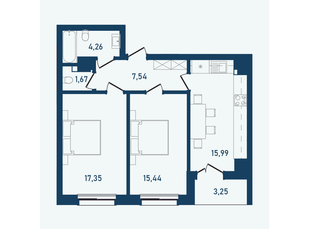ЖК Престижний 2: планування 2-кімнатної квартири 65.5 м²