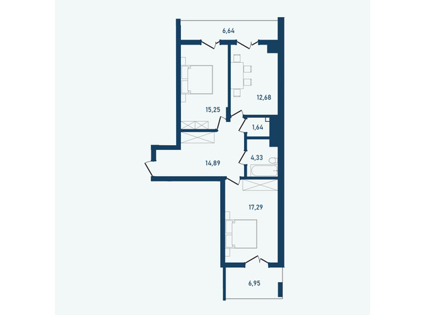 ЖК Престижный 2: планировка 2-комнатной квартиры 79.67 м²