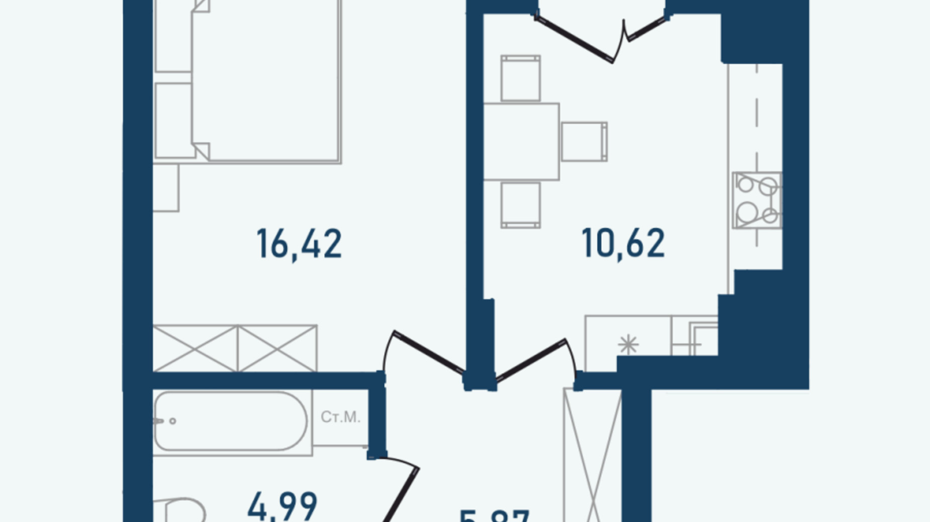 Планування 1-кімнатної квартири в ЖК Престижний 2 41.82 м², фото 498215