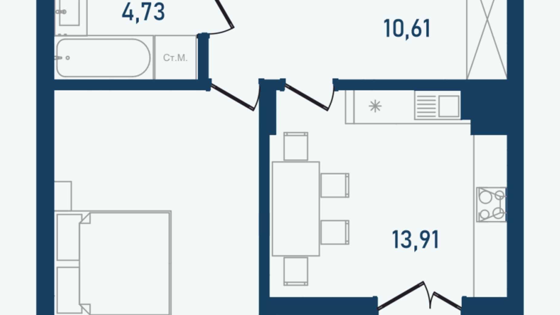 Планування 1-кімнатної квартири в ЖК Престижний 2 50.77 м², фото 498217