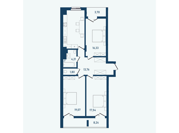 ЖК Престижний 2: планування 3-кімнатної квартири 101.93 м²