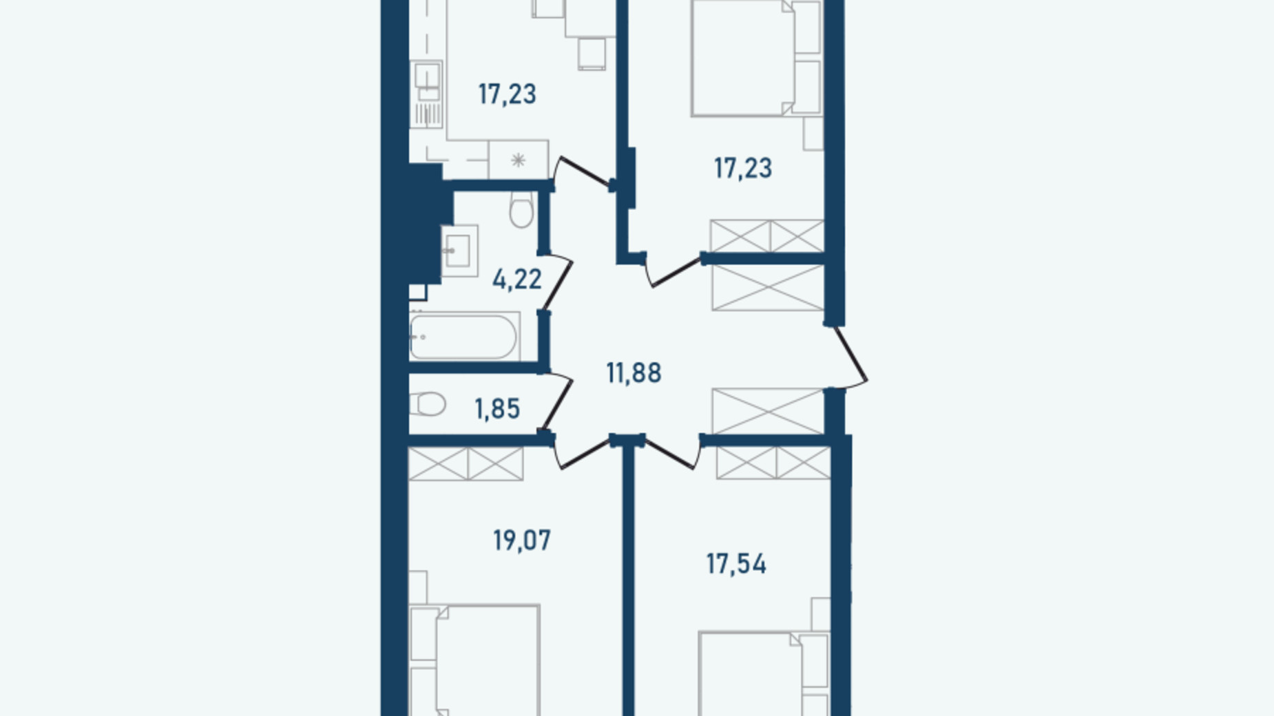 Планування 3-кімнатної квартири в ЖК Престижний 2 99.85 м², фото 498226