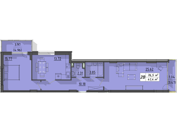 ЖК Централ Холл: планировка 2-комнатной квартиры 76.5 м²