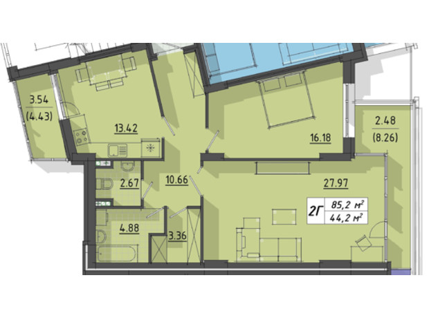 ЖК Централ Хол: планування 2-кімнатної квартири 85.2 м²