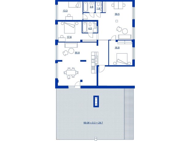 Житловий район Rybalsky: планування 4-кімнатної квартири 182.6 м²