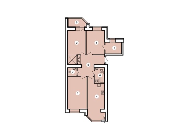 ЖК Kvartal: планировка 3-комнатной квартиры 88.26 м²