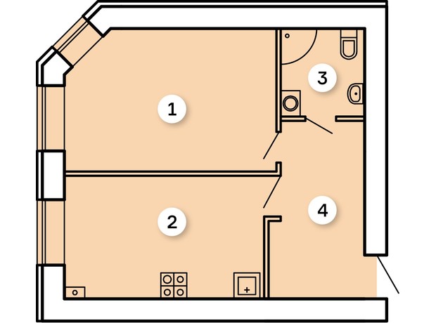 ЖК Kvartal: планировка 1-комнатной квартиры 43.31 м²