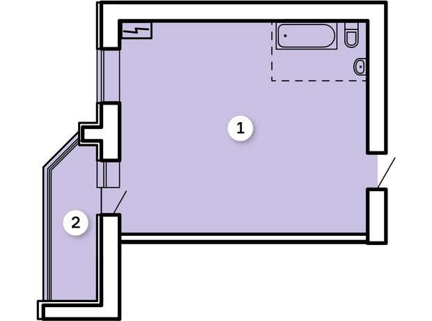 ЖК Kvartal: планування 1-кімнатної квартири 44.92 м²