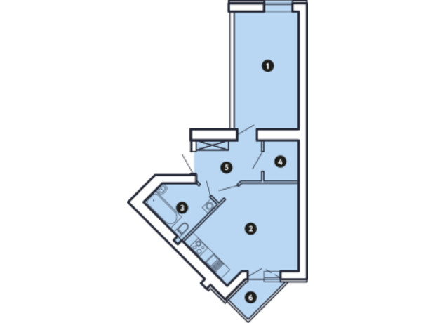 ЖК Comfort City: планування 1-кімнатної квартири 48.29 м²