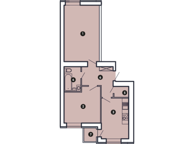 ЖК Comfort City: планировка 2-комнатной квартиры 57.44 м²