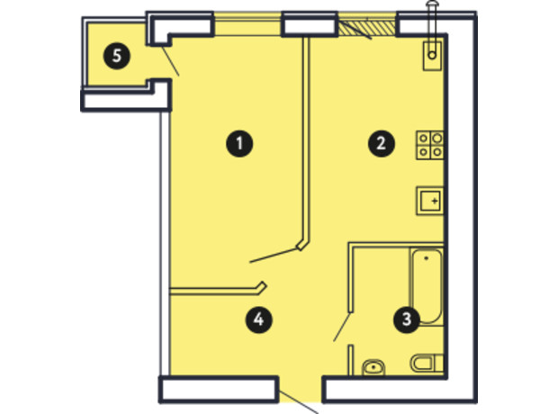 ЖК Comfort City: планування 1-кімнатної квартири 42.35 м²
