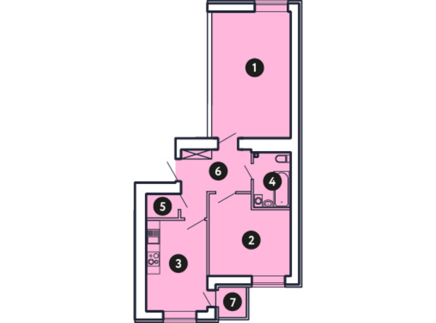 ЖК Comfort City: планування 2-кімнатної квартири 57.2 м²