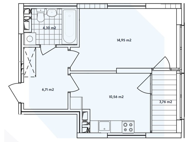ЖК Варшавський 2: планування 1-кімнатної квартири 40.28 м²