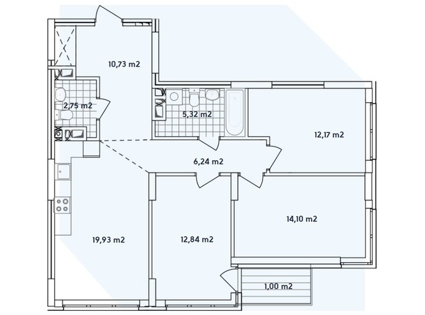 ЖК Варшавский 2: планировка 3-комнатной квартиры 84.08 м²