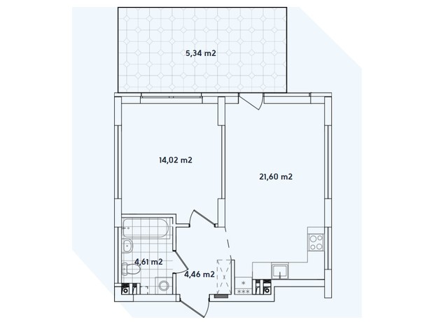 ЖК Варшавский 2: планировка 1-комнатной квартиры 50.03 м²