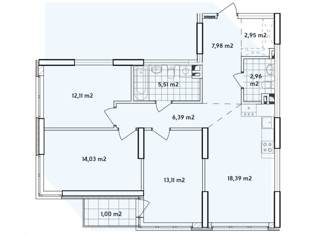 ЖК Варшавский 2: планировка 3-комнатной квартиры 84.43 м²