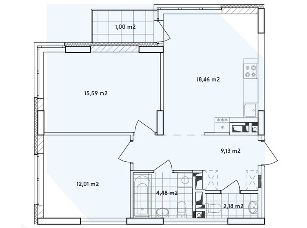 ЖК Варшавский 2: планировка 2-комнатной квартиры 62.85 м²