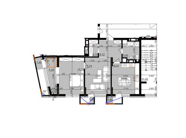 ЖК Millennium: планування 2-кімнатної квартири 74.82 м²