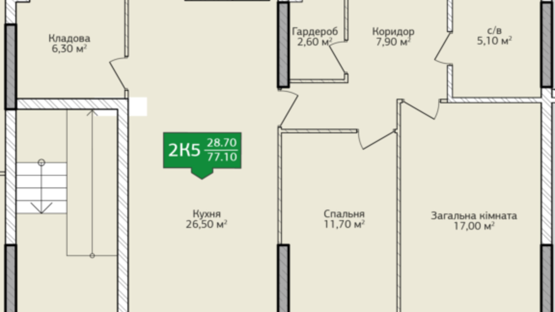 Планировка 2-комнатной квартиры в ЖК City Park 2 69.29 м², фото 499144