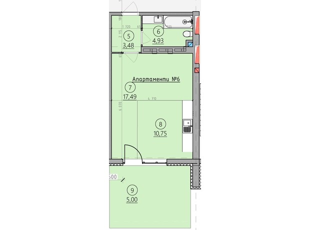 ЖК Арден Курортный: планировка 1-комнатной квартиры 36.3 м²