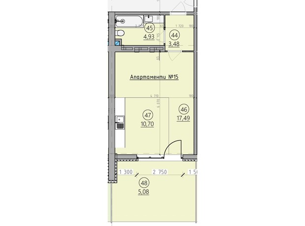 ЖК Арден Курортний: планування 1-кімнатної квартири 36.3 м²