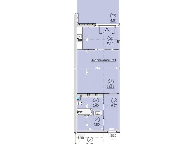 ЖК Арден Курортний: планування 1-кімнатної квартири 50.9 м²