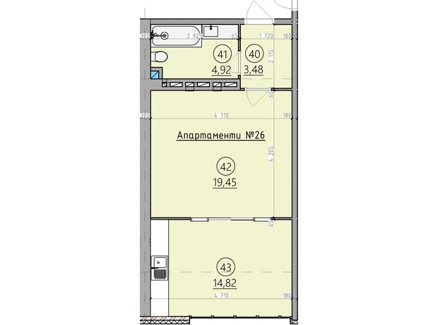 ЖК Арден Курортный: планировка 1-комнатной квартиры 42.7 м²