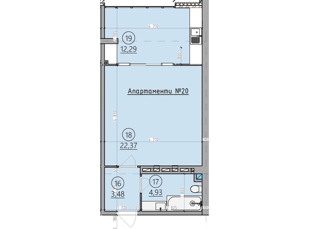 ЖК Арден Курортний: планування 1-кімнатної квартири 42.7 м²