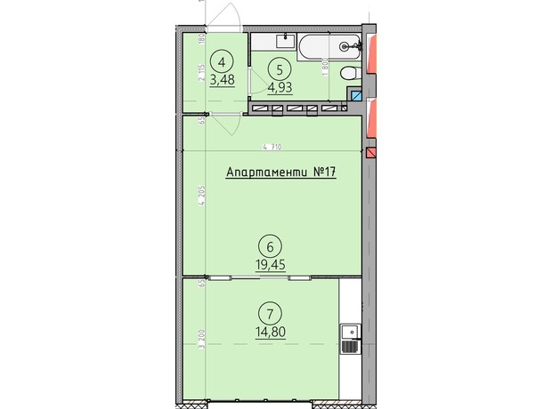 ЖК Арден Курортний: планування 1-кімнатної квартири 43 м²