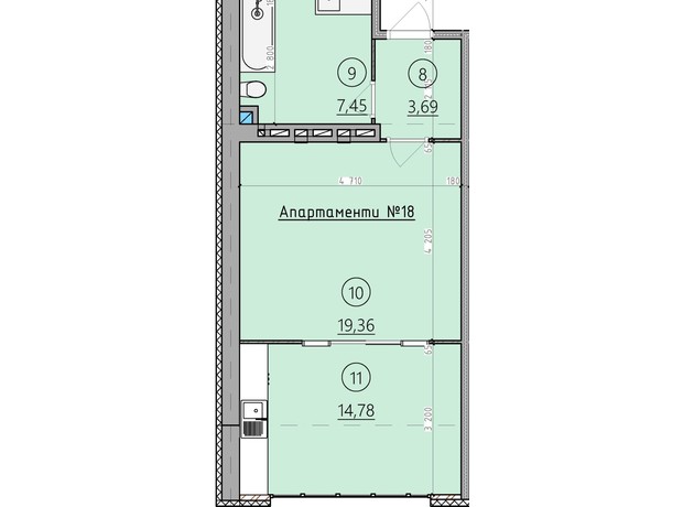 ЖК Арден Курортний: планування 1-кімнатної квартири 45 м²
