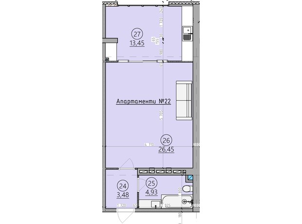 ЖК Арден Курортный: планировка 1-комнатной квартиры 47.9 м²
