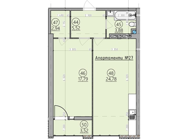 ЖК Арден Курортний: планування 2-кімнатної квартири 57.4 м²