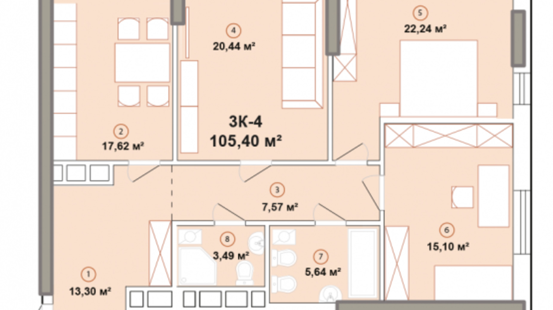 Планировка 3-комнатной квартиры в ЖК Edelweiss House 105.4 м², фото 500275