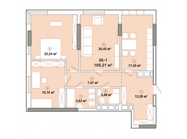 ЖК Edelweiss House: планування 3-кімнатної квартири 105.21 м²