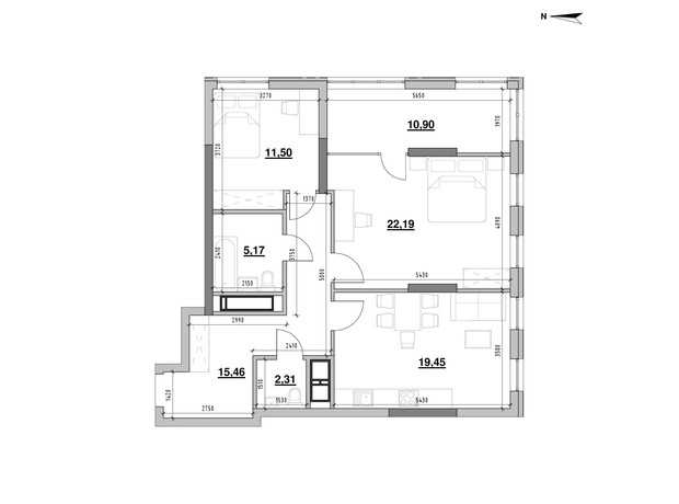 ЖК Nordica Residence: планування 2-кімнатної квартири 86.98 м² ЖК Nordica Residence: планування 2-кімнатної квартири 86.98 м²