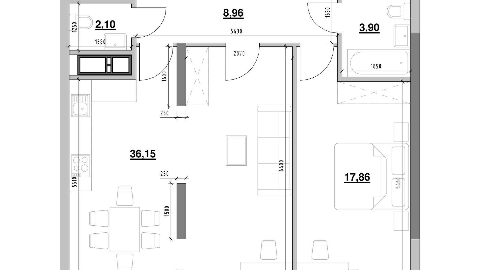 Планування 1-кімнатної квартири в ЖК Nordica Residence 68.97 м², фото 502065