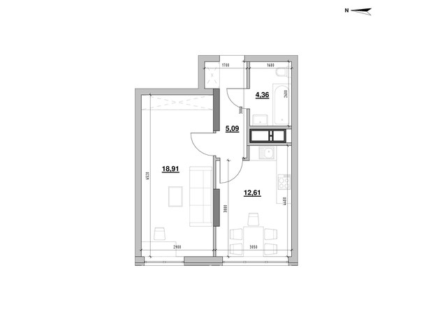 ЖК Nordica Residence: планування 1-кімнатної квартири 40.97 м² ЖК Nordica Residence: планування 1-кімнатної квартири 40.97 м²