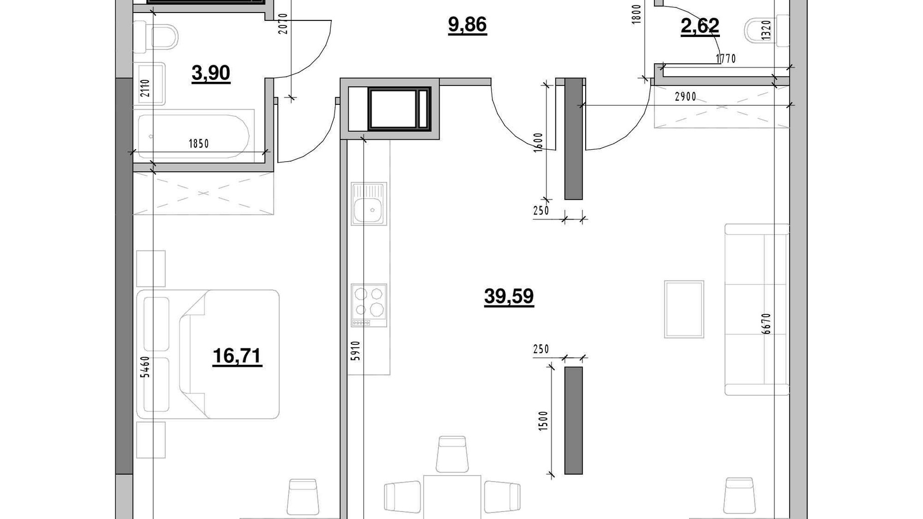 Планування 1-кімнатної квартири в ЖК Nordica Residence 72.68 м², фото 502067