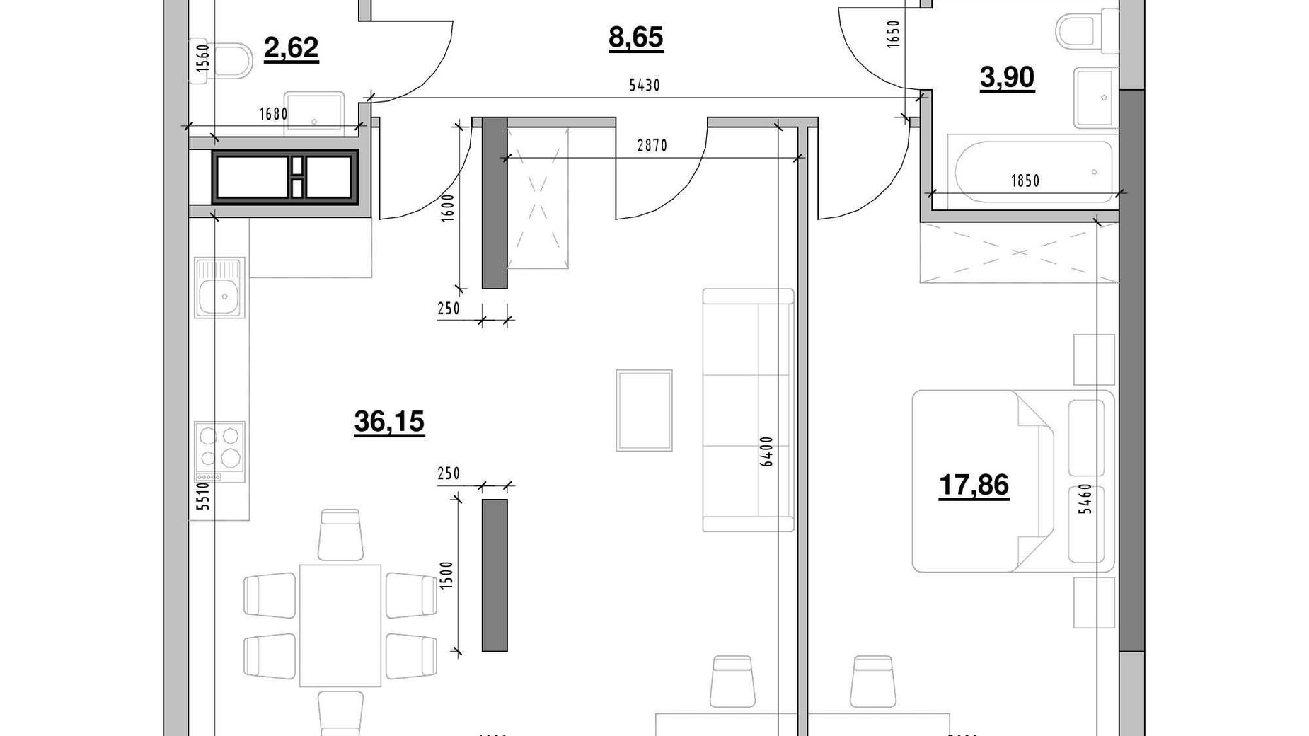 Планування 1-кімнатної квартири в ЖК Nordica Residence 69.18 м², фото 502068